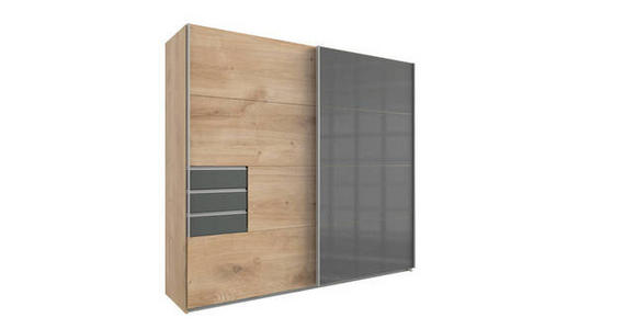 SCHWEBETÜRENSCHRANK in Graphitfarben, Grau, Eichefarben - Eichefarben/Alufarben, KONVENTIONELL, Glas/Holzwerkstoff (225/210/64cm) - Carryhome