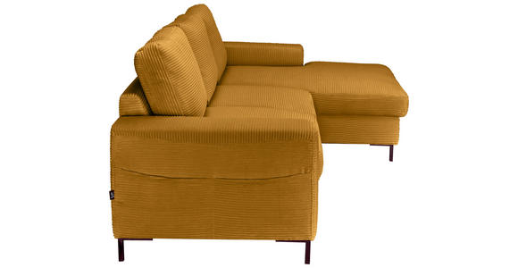 ECKSOFA Currygelb Cord Rückenkissen, Bettkasten, Schlaffunktion, Rücken echt, Liegefläche im Originalstoff  - Currygelb/Schwarz, KONVENTIONELL, Textil/Metall (240/150cm) - Carryhome