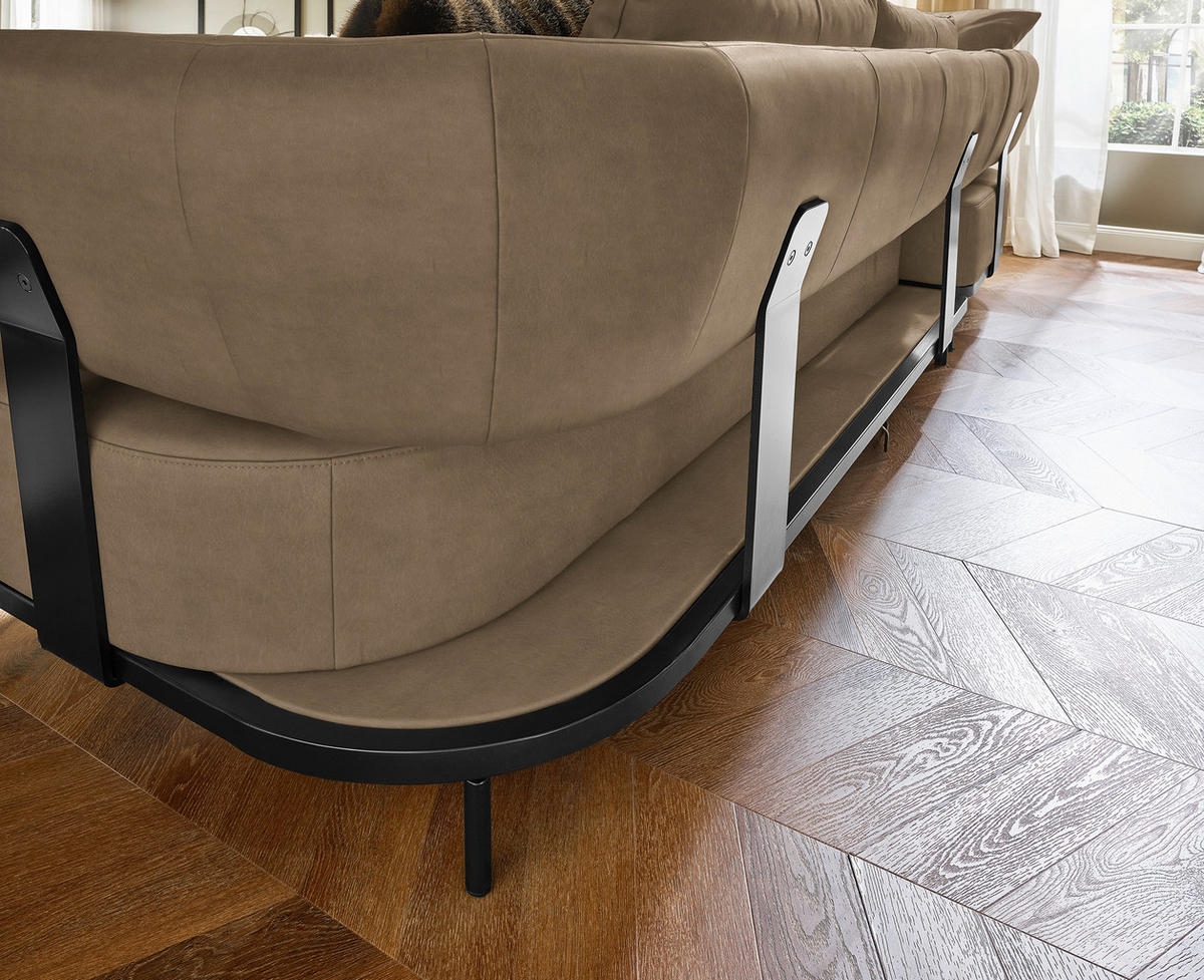 ECKSOFA in Echtleder Braun  - Schwarz/Braun, Design, Leder/Metall (237/302cm) - Dieter Knoll