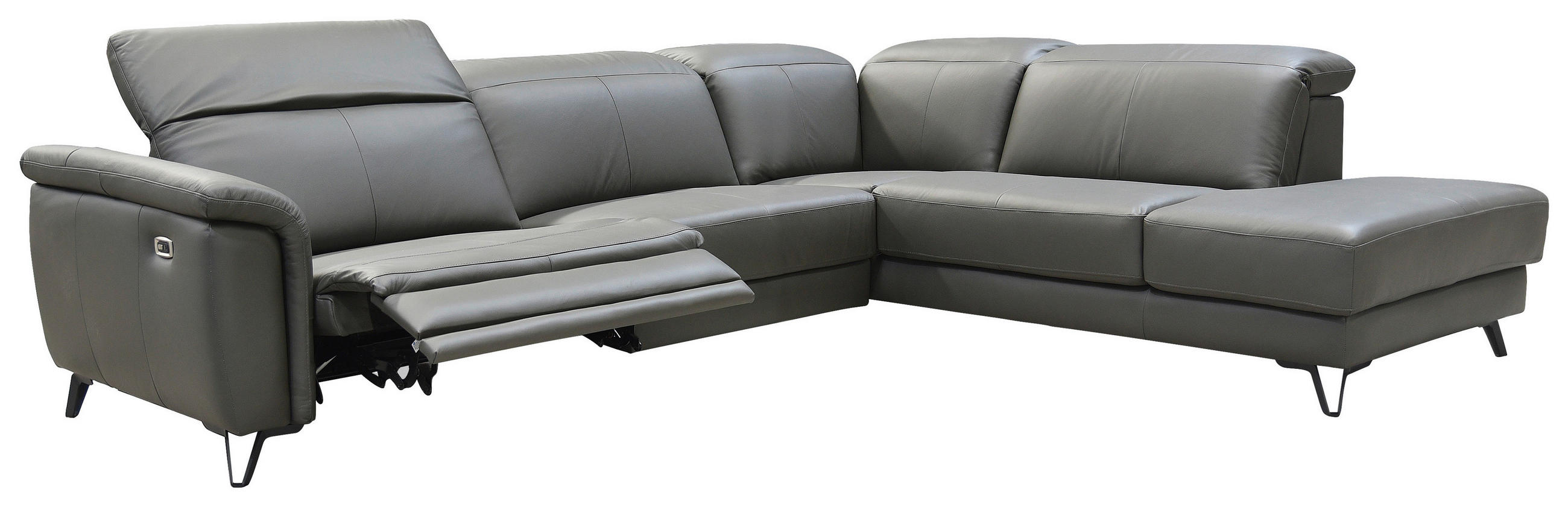 ECKSOFA in Echtleder Dunkelgrau  - Dunkelgrau/Schwarz, MODERN, Leder/Holz (303/240cm) - Livetastic