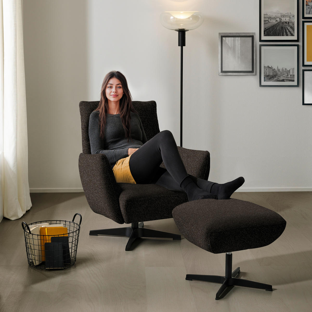 SESSEL in Bouclé Dunkelbraun  - Dunkelbraun/Schwarz, Design, Textil/Metall (60/94/86cm) - Dieter Knoll