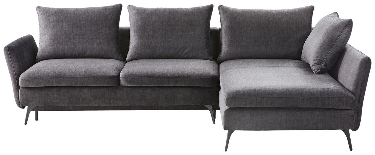 ECKSOFA inkl.Funktionen Dunkelgrau Flachgewebe  - Dunkelgrau/Schwarz, Design, Textil/Metall (282/182cm)
