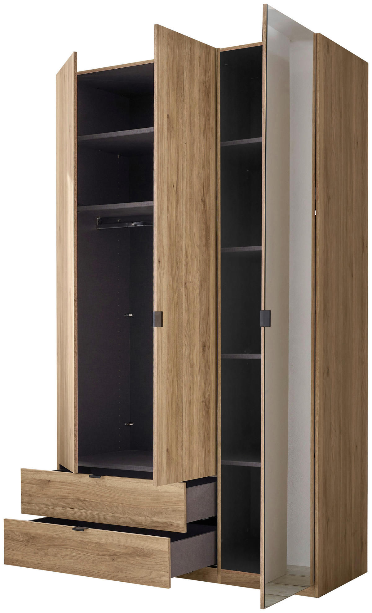 DREHTÜRENSCHRANK 135,4/225,5/57 cm 3-türig Eichefarben  - Eichefarben/Schwarz, MODERN, Glas/Holzwerkstoff (135,4/225,5/57cm) - Xora