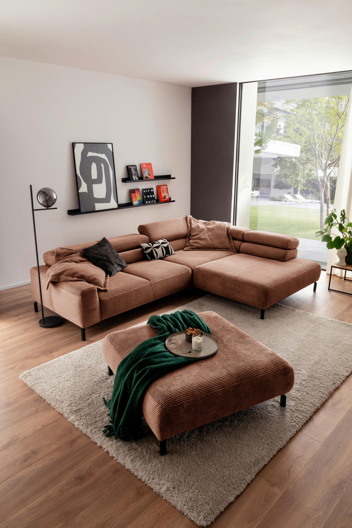 ECKSOFA in Cord Rostfarben  - Rostfarben/Schwarz, Modern, Textil/Metall (309/219cm) - Pure Home Lifestyle