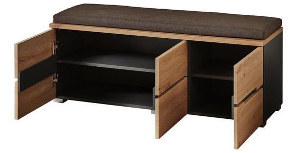 GARDEROBENBANK 120/48/38 cm - Eichefarben/Graphitfarben, Design, Holzwerkstoff/Textil (120/48/38cm) - Voleo