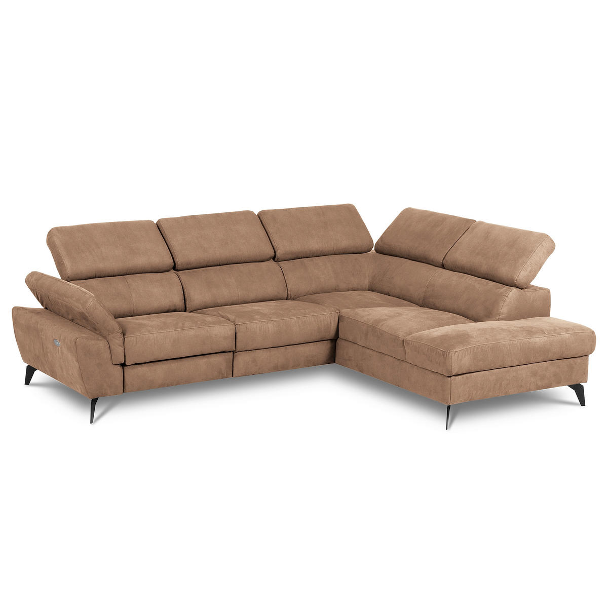 ECKSOFA Lederlook Hellbraun  - Hellbraun/Schwarz, Design, Textil/Metall (265/210cm) - Livetastic