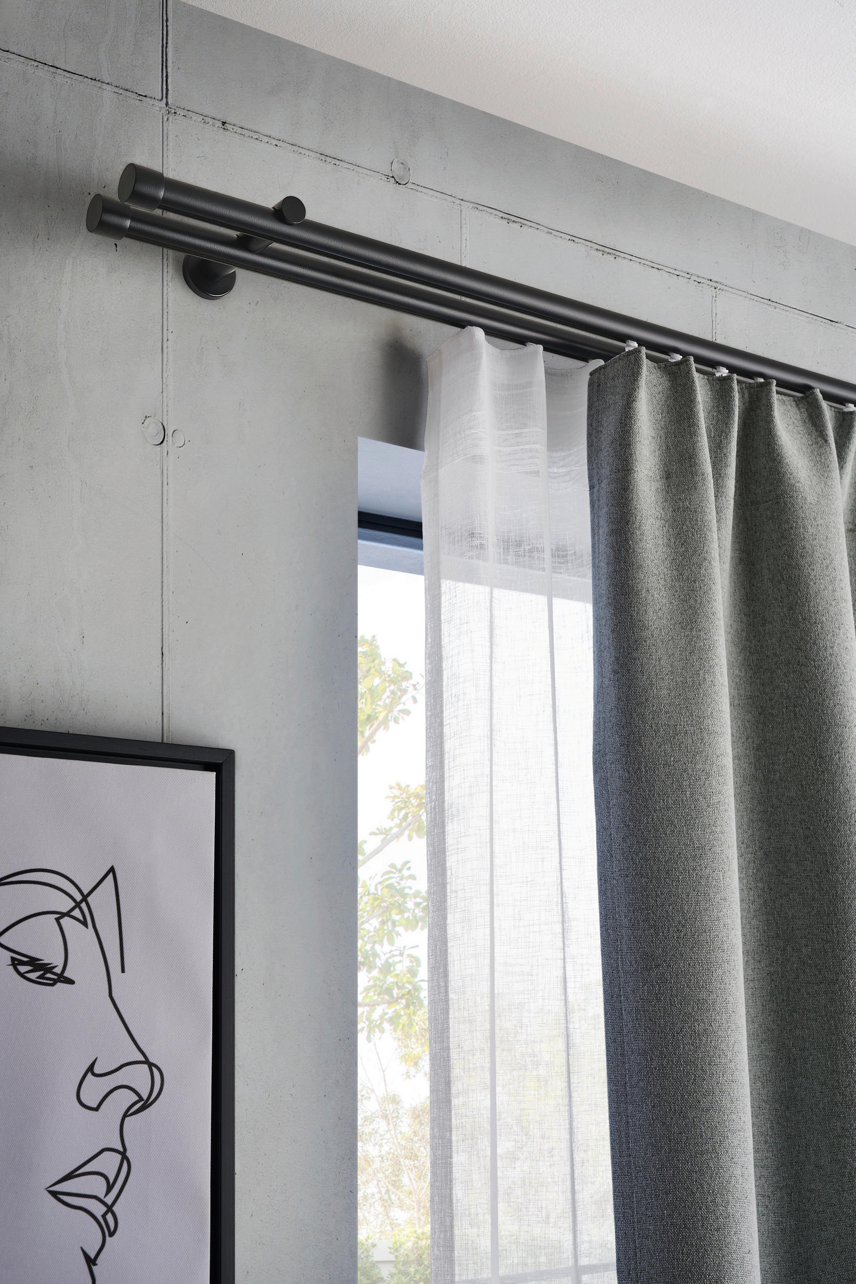 VORHANGSTANGENSET  120 cm  - Schwarz, Basics, Metall (120cm) - Homeware