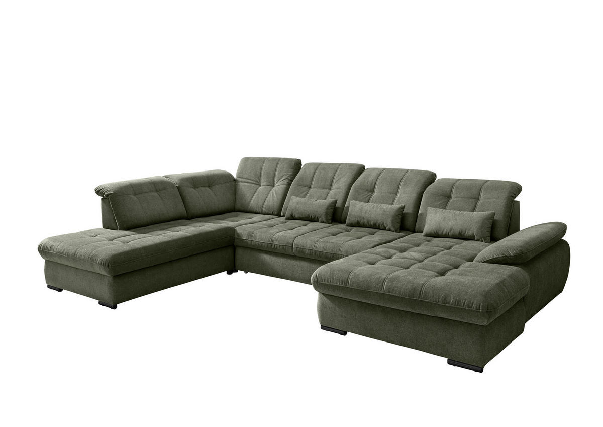 WOHNLANDSCHAFT in Chenille Dunkelgrün  - Dunkelgrün/Schwarz, Modern, Textil/Metall (252/387/184cm) - Livetastic