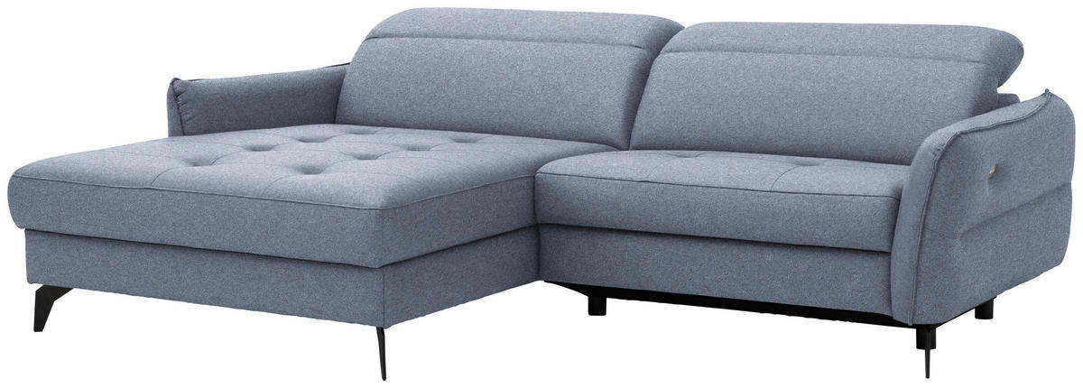 ECKSOFA MANTA in Flachgewebe Hellblau Bettkasten, Rücken echt, Relaxfunktion, Kopfteilverstellung  175/246 cm  - Schwarz/Hellblau, Design, Textil/Metall (175/246cm) - Celina