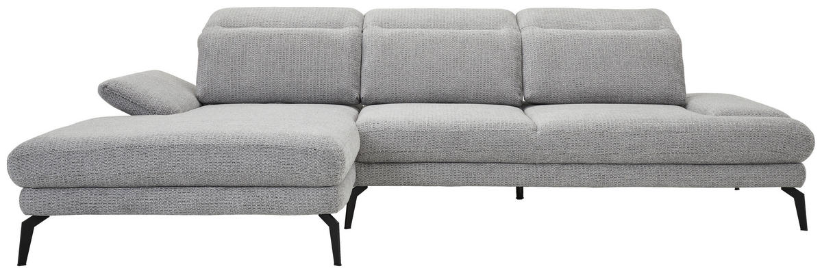 ECKSOFA in Chenille Grau  - Schwarz/Grau, Design, Textil/Metall (180/289cm) - Stylife