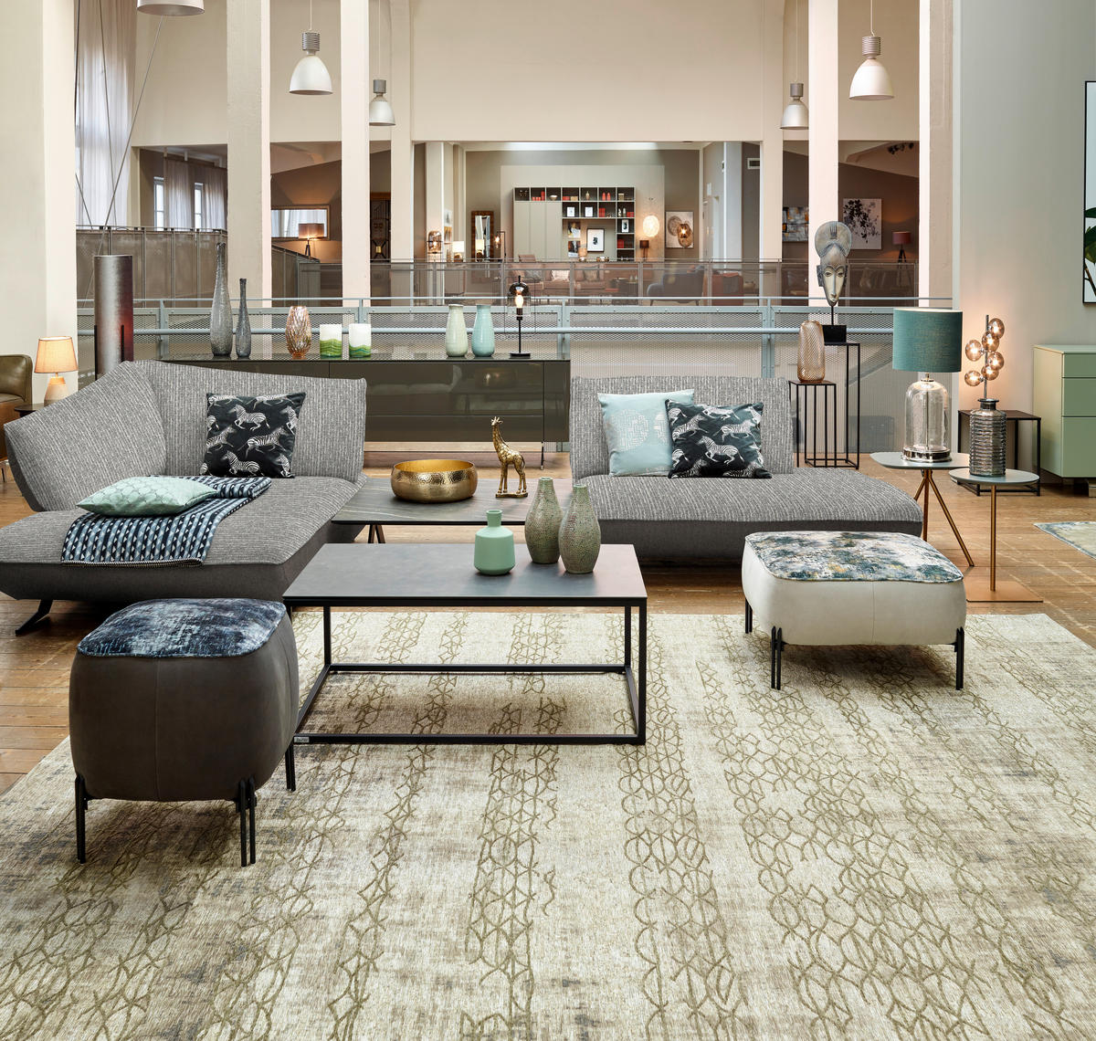 ECKSOFA in Webstoff, Struktur Blau, Sandfarben  172/265 cm  - Sandfarben/Blau, Design, Textil/Metall (172/265cm) - Joop!