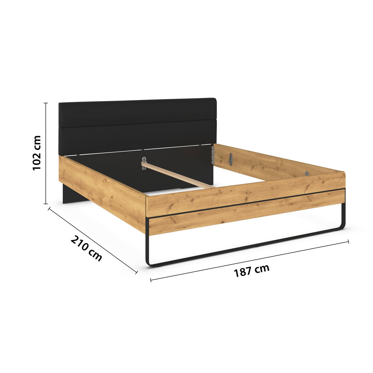 BETTANLAGE 180/200 cm  in Schwarz, Wildeiche   - Wildeiche/Schwarz, Design, Holzwerkstoff/Textil (180/200cm) - Dieter Knoll