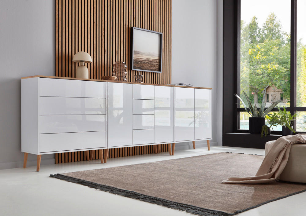 SIDEBOARD Mailand Set 11 + HF  in 263,5/86/33 cm  - Weiß Hochglanz/Eiche Artisan, MODERN, Holz/Holzwerkstoff (263,5/86/33cm) - MID.YOU