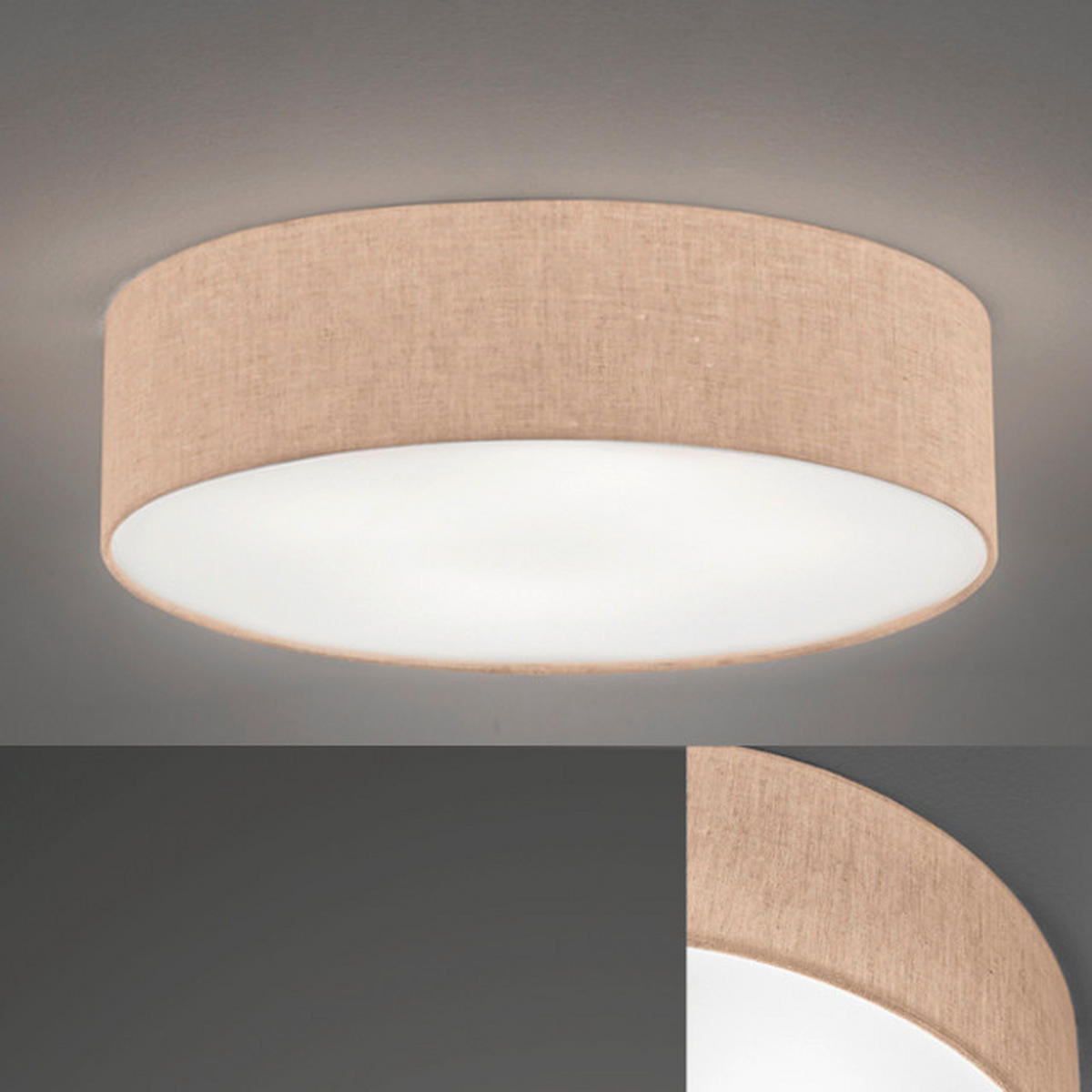 DECKENLEUCHTE  60/15 cm    - Sandfarben, Design, Textil (60/15cm) - Fischer & Honsel
