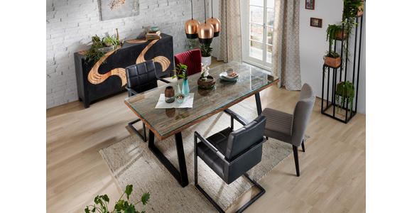 ESSTISCH in Holz, Metall, Glas 190/95/76 cm  - Schwarz/Naturfarben, Trend, Glas/Holz (190/95/76cm) - Ambia Home