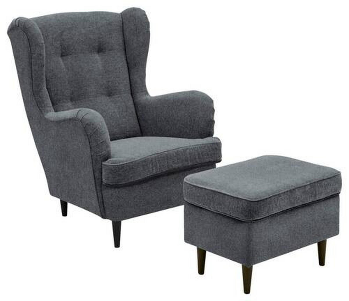 ÖRONLAPPSFÅTÖLJ i vävt tyg antracit, svart  - svart/antracit, Basics, trä/textil (78/102/98cm) - MID.YOU