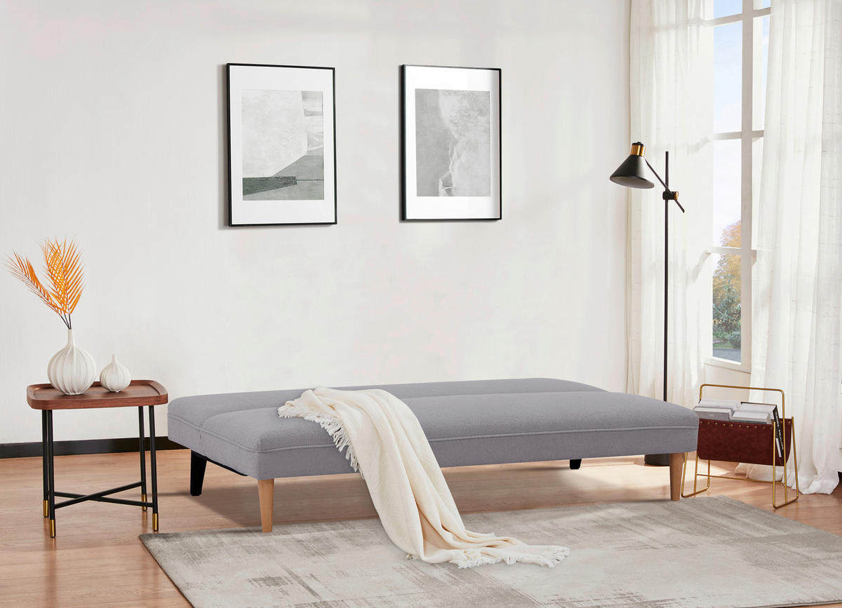 SCHLAFSOFA in Bouclé Grau  - Schwarz/Naturfarben, Modern, Holz/Kunststoff (183/77/87cm) - P & B