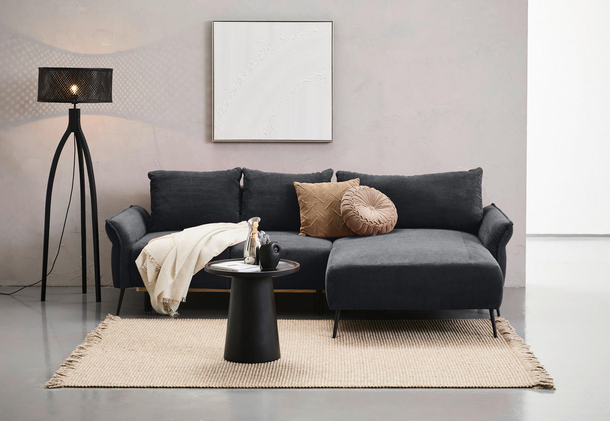 ECKSOFA in Chenille Schwarz  - Schwarz, Konventionell, Textil/Metall (255/164cm) - Carryhome