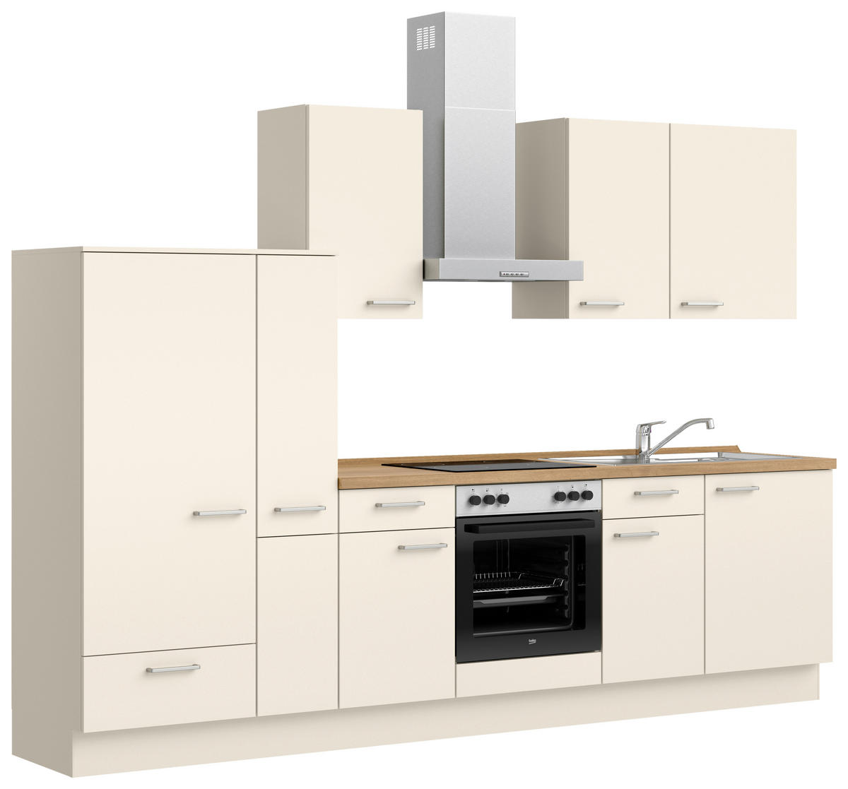 KÜCHENBLOCK 300 cm   in Eichefarben, Magnolie  - Edelstahlfarben/Eichefarben, MODERN, Holzwerkstoff/Metall (300cm) - Nobilia