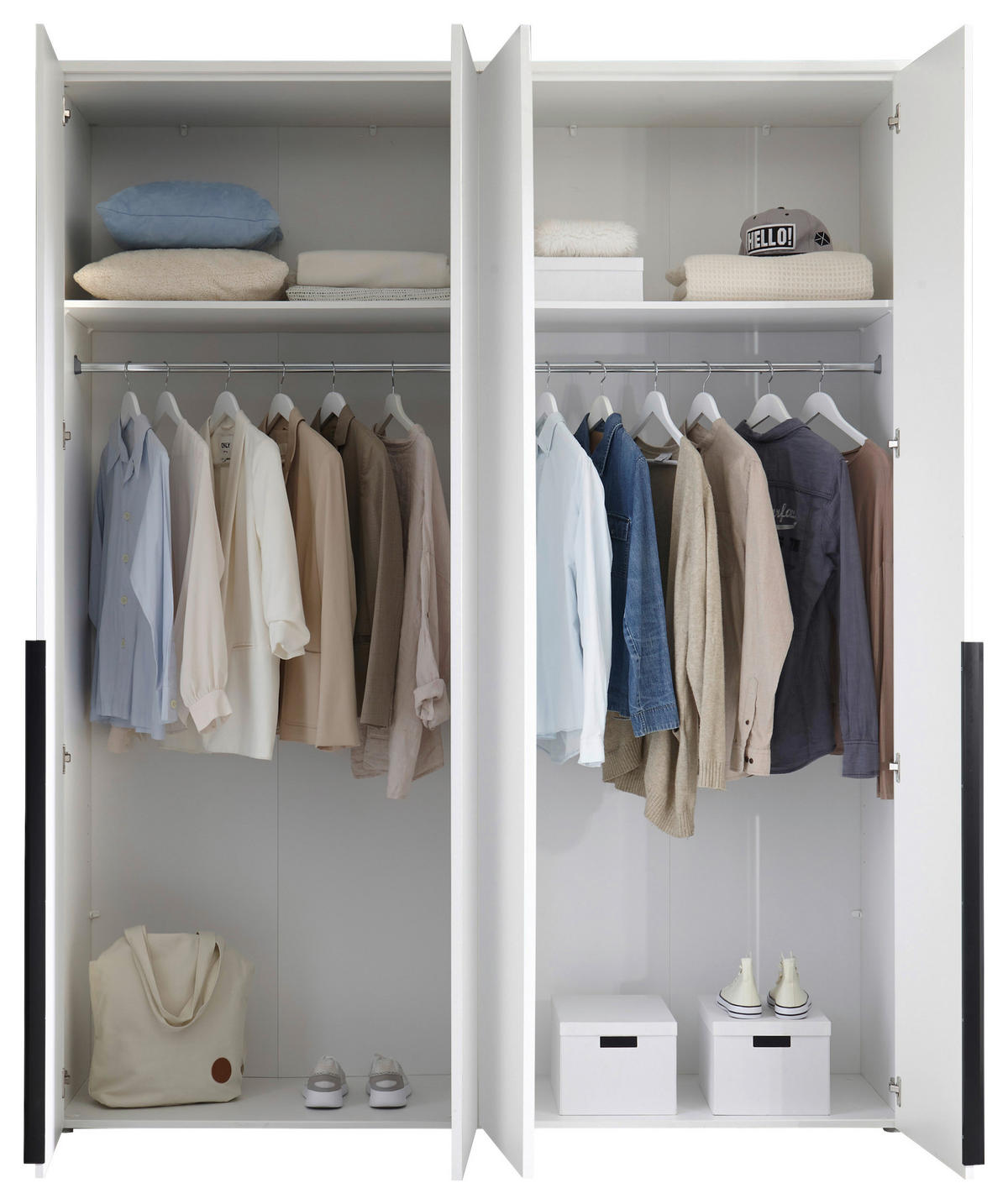 DREHTÜRENSCHRANK 180/225/52 cm 4-türig Weiß  - Schwarz/Weiß, MODERN, Holzwerkstoff/Kunststoff (180/225/52cm) - MID.YOU