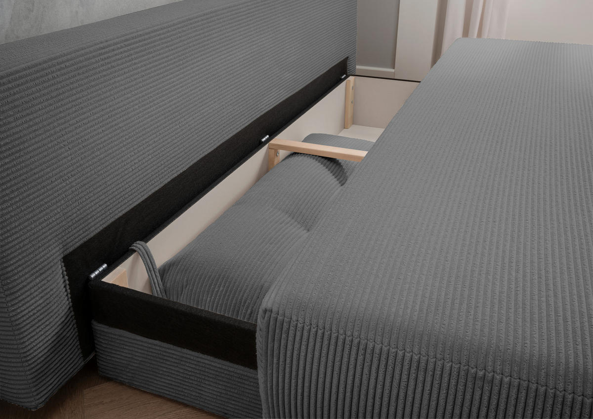 SCHLAFSOFA  mit Liegefunktion, Schlafen auf Sitzhöhe, Rücken echt Cord Grau  - Chromfarben/Grau, MODERN, Textil/Metall (198/90/100cm) - Livetastic
