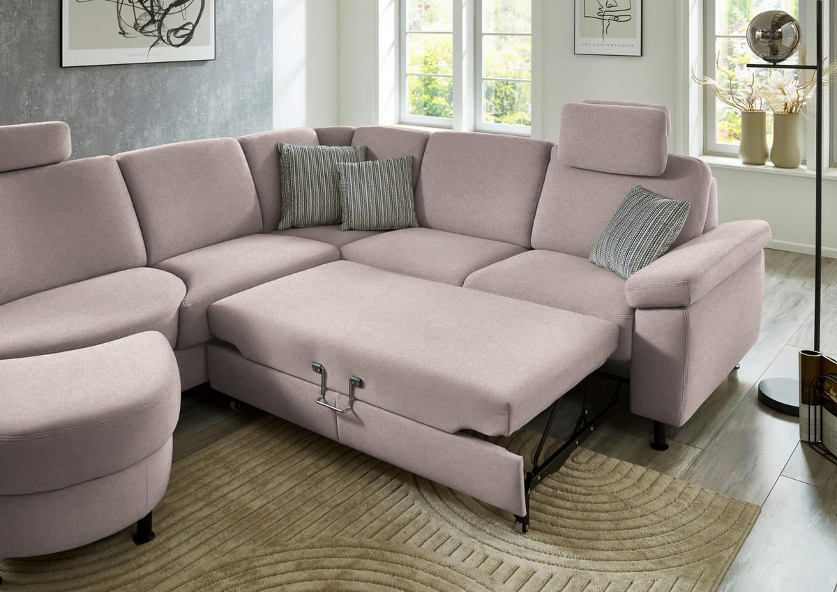 ECKSOFA  in Flachgewebe Rosa  252/248 cm  - Schwarz/Rosa, KONVENTIONELL, Textil/Metall (252/248cm) - Beldomo Comfort