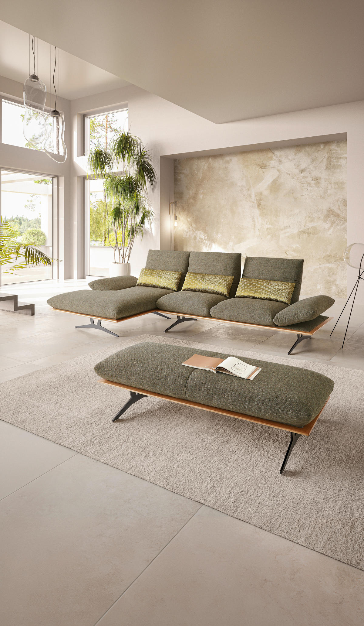 ECKSOFA in Flachgewebe Grün  - Schwarz/Grün, Design, Holz/Textil (159/314cm) - Dieter Knoll