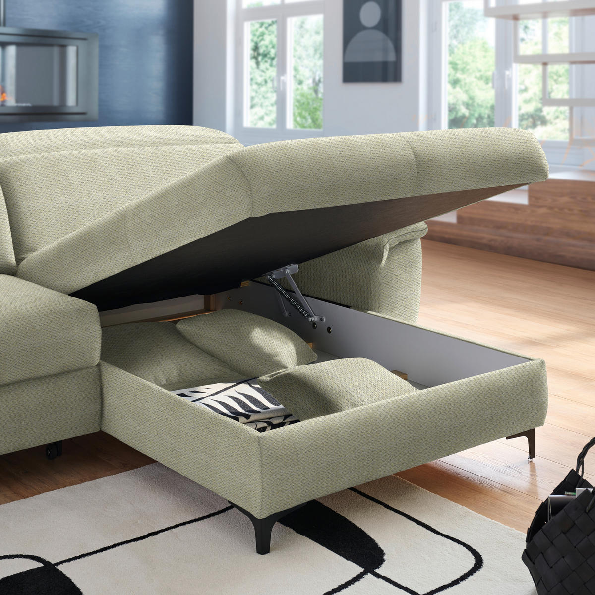 CloseUp von Stylife ECKSOFA Hellgrün Chenille.