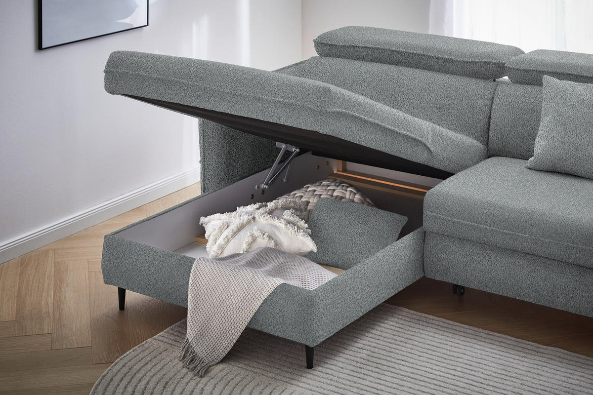KUTNA GARNITURA tekstil  tamno siva   - tamno siva/crna, Design, tekstil/drvo (185/232cm) - Stylife