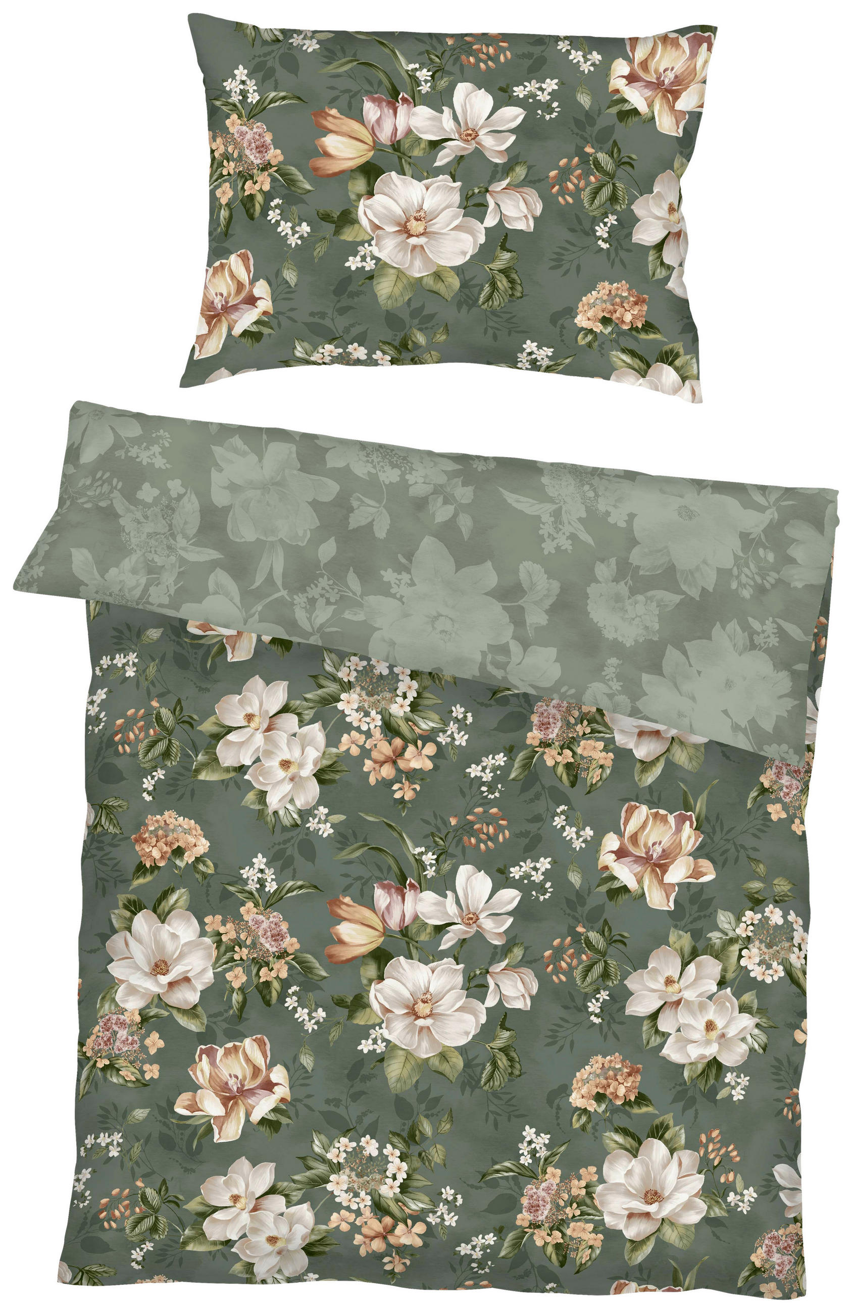 BETTWÄSCHE Magnolia Makosatin 140/200 cm  - Grün, Basics, Textil (140/200cm) - Kaeppel