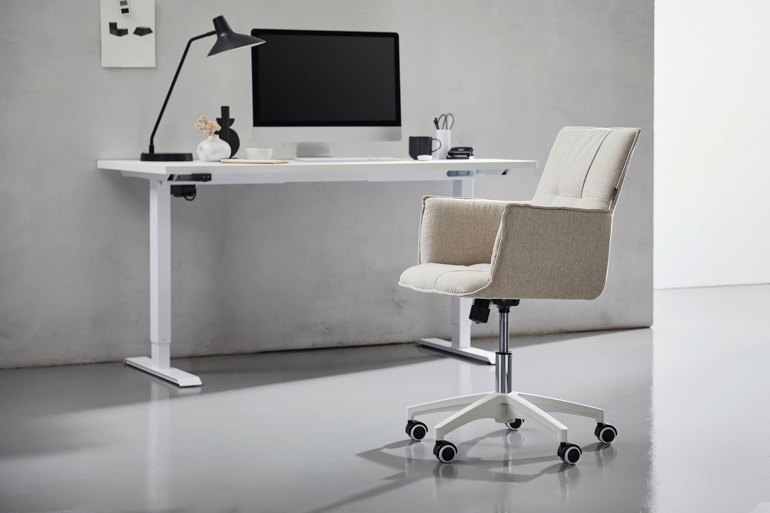 DREHSTUHL in Mikrofaser Weiss, Beige - Weiss/Dunkelgrau, Modern, Kunststoff/Textil (60/79-89/63cm) - Livetastic