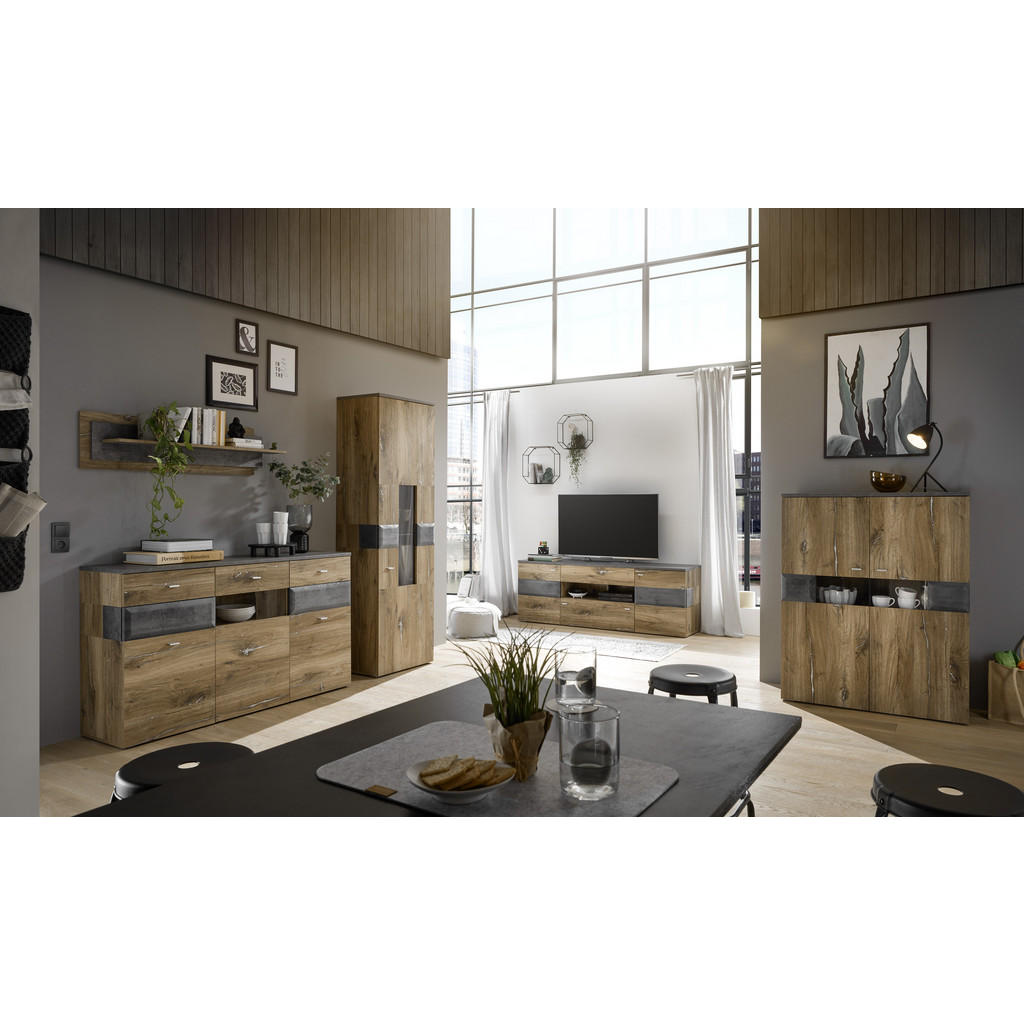 Thumbnail - Mid.you Vitrine, Eiche, Holzwerkstoff, Glas, 3 Fächer, 60x198x42 cm, Made in EU, Wohnzimmer, Wohnwände, Vitrinenschränke