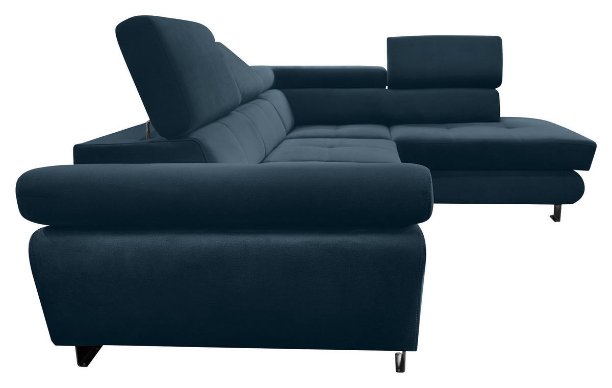 ECKSOFA Dunkelblau Webstoff Bettkasten, Schlaffunktion, Rücken echt, Armteilverstellung, Kopfteilverstellung  - Chromfarben/Dunkelblau, MODERN, Textil/Metall (278/205cm) - Stylife
