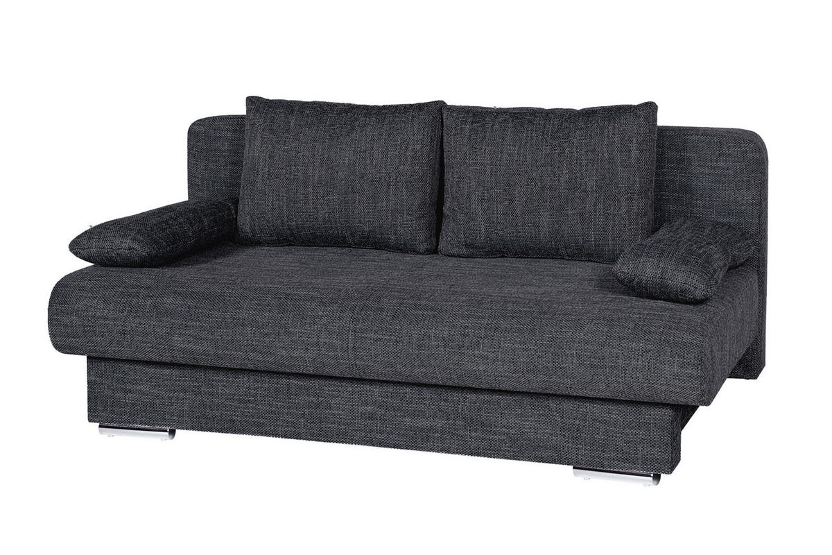 SCHLAFSOFA  mit Liegefunktion, Rücken echt Webstoff Schwarz  - Chromfarben/Schwarz, Design, Kunststoff/Textil (193/85/86cm) - P & B