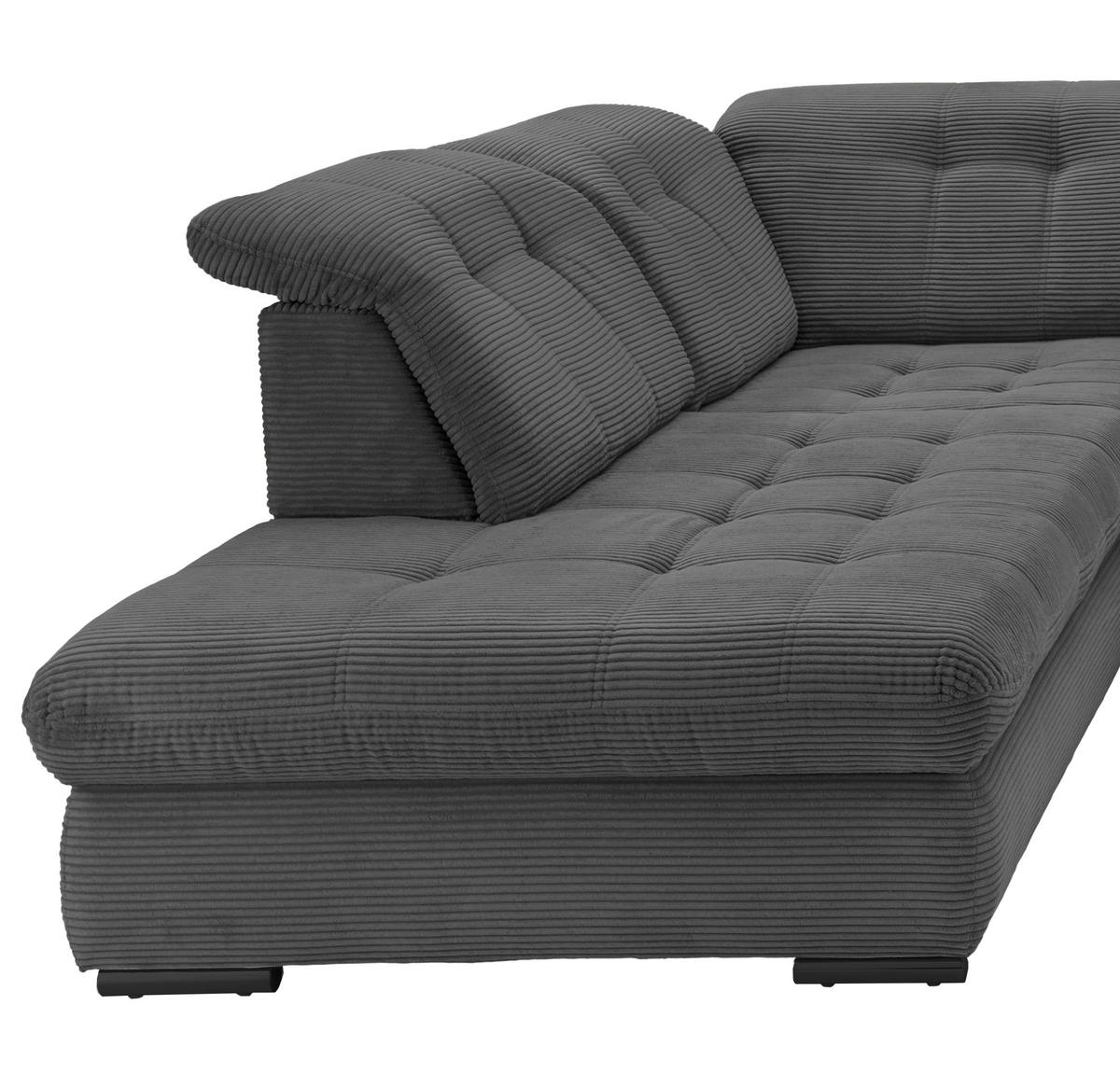 WOHNLANDSCHAFT in Cord Grau  - Schwarz/Grau, Modern, Textil/Metall (252/387/184cm) - Livetastic