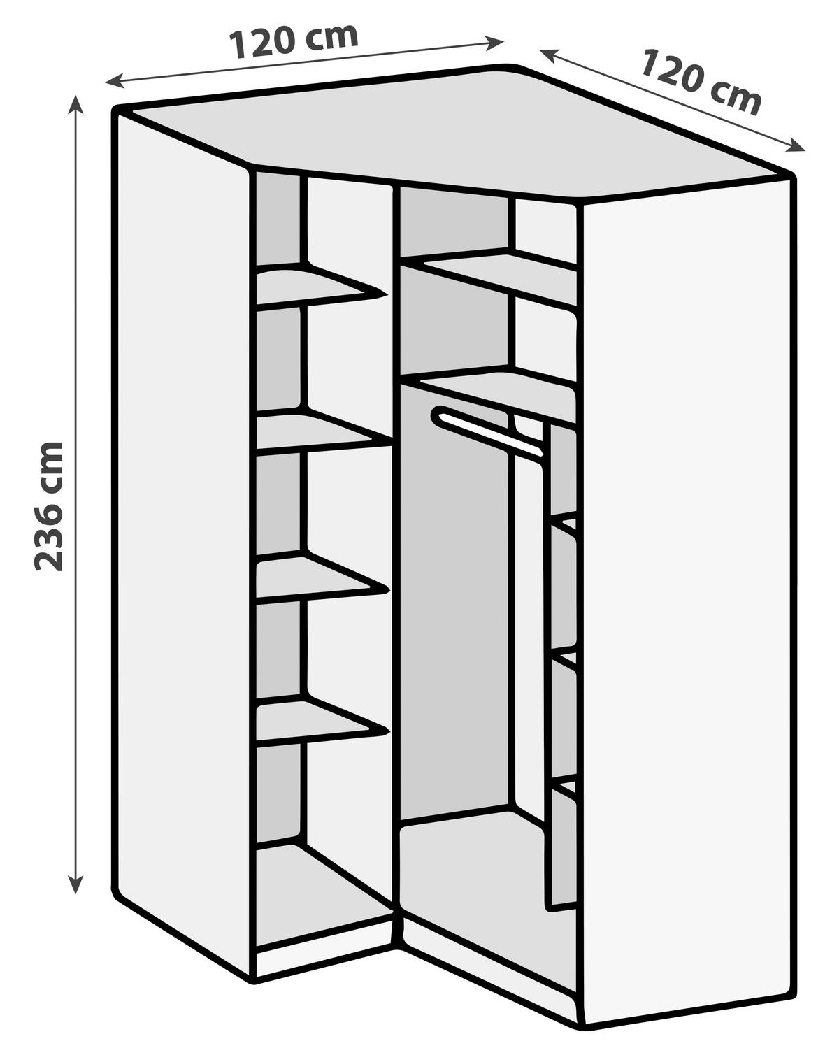 ECKSCHRANK 120/236/120 cm  - Chromfarben/Weiss, Modern, Glas/Holzwerkstoff (120/236/120cm) - MID.YOU