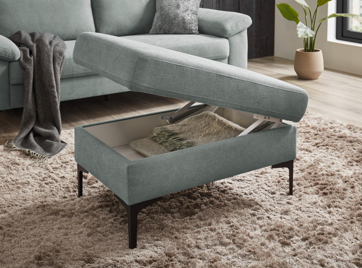 2,5-SITZER in Flachgewebe Blaugrau  - Blaugrau/Schwarz, Design, Textil/Metall (206/86/97cm) - Pure Home Lifestyle