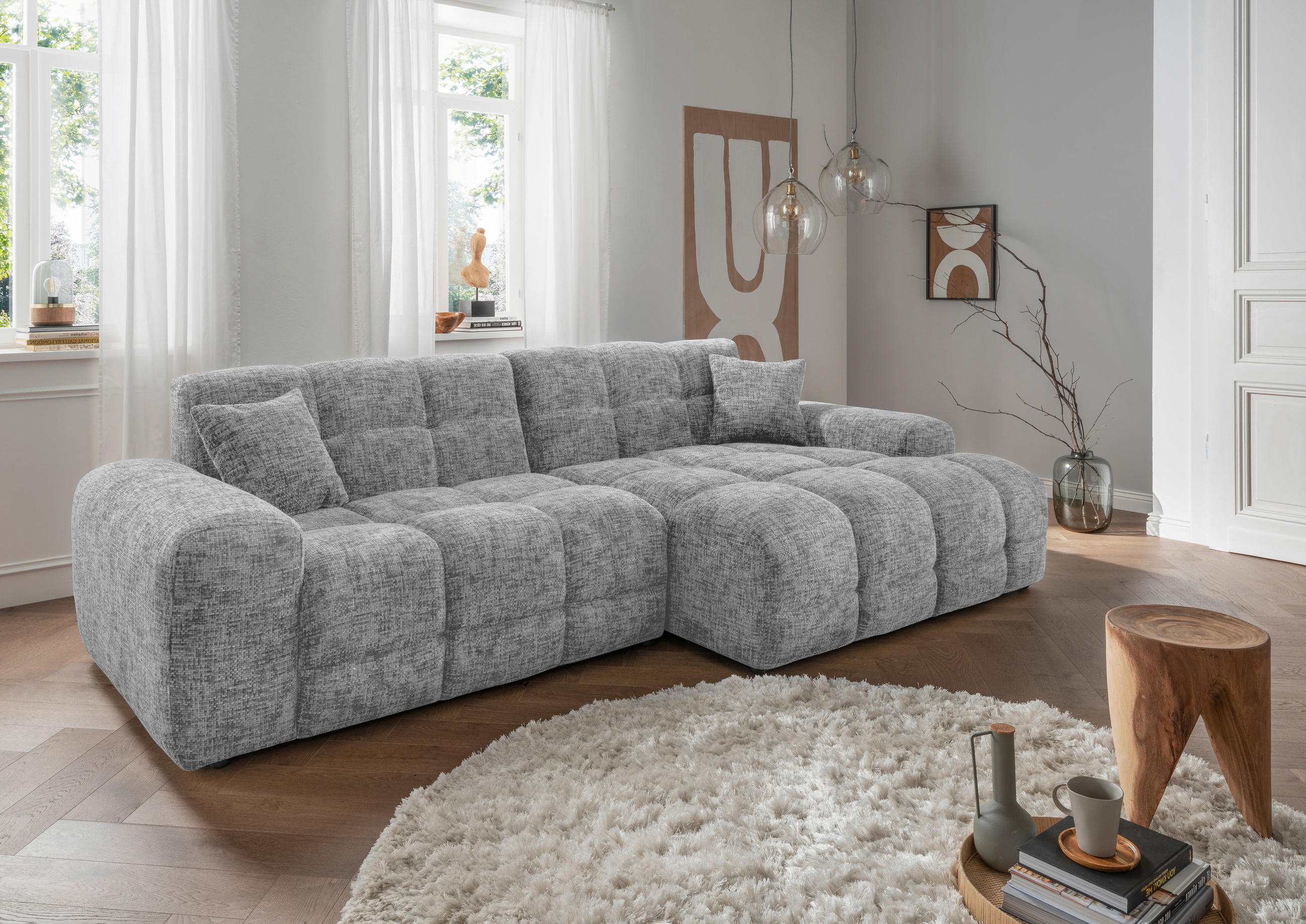 ECKSOFA Bosco Silberfarben Struktur  - Silberfarben/Schwarz, MODERN, Kunststoff/Textil (301/152cm) - Livetastic