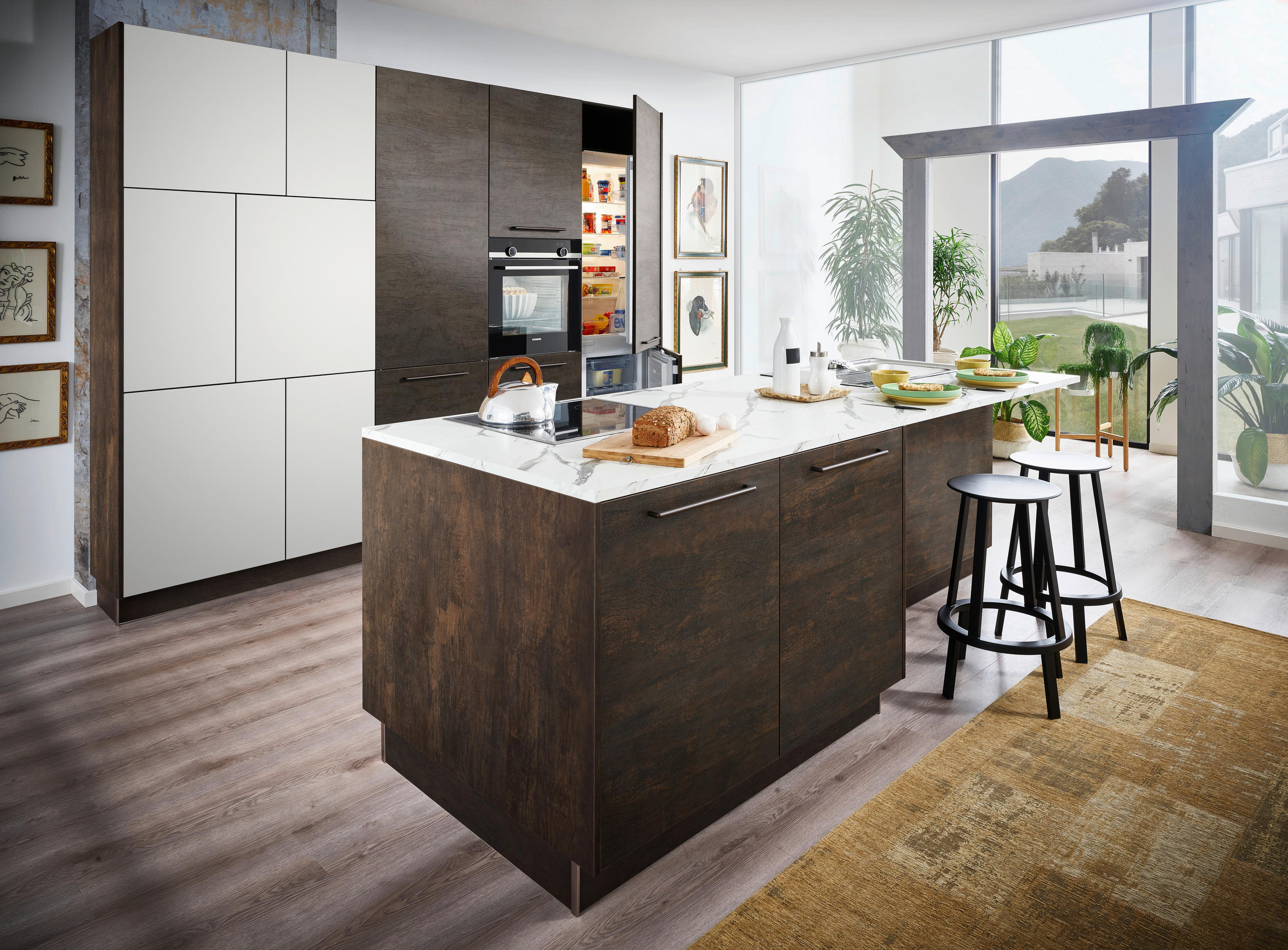 EINBAUKÜCHE   - Eichefarben/Weiß, Design, Holzwerkstoff - Dieter Knoll
