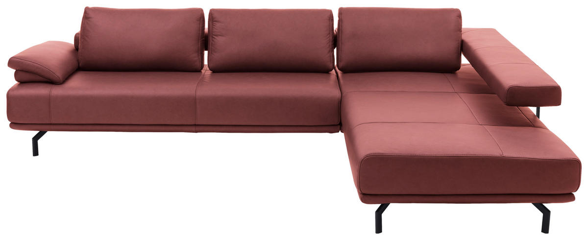 ECKSOFA Weinrot Echtleder  - Anthrazit/Weinrot, Design, Leder/Metall (325/255cm) - Dieter Knoll
