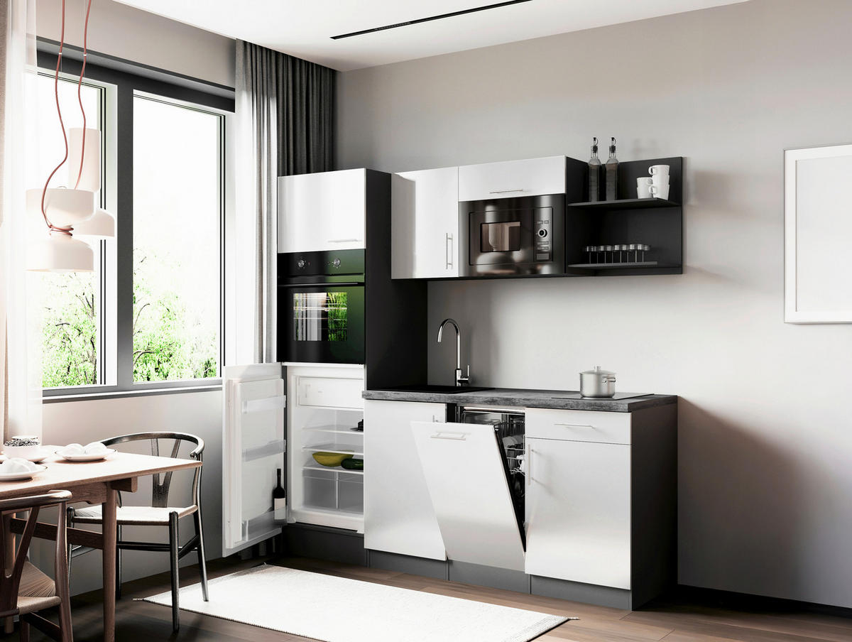 KÜCHENBLOCK Oliver 205 cm  in Weiß  - Weiß/Grau, Trend, Holzwerkstoff/Metall (205cm) - Respekta