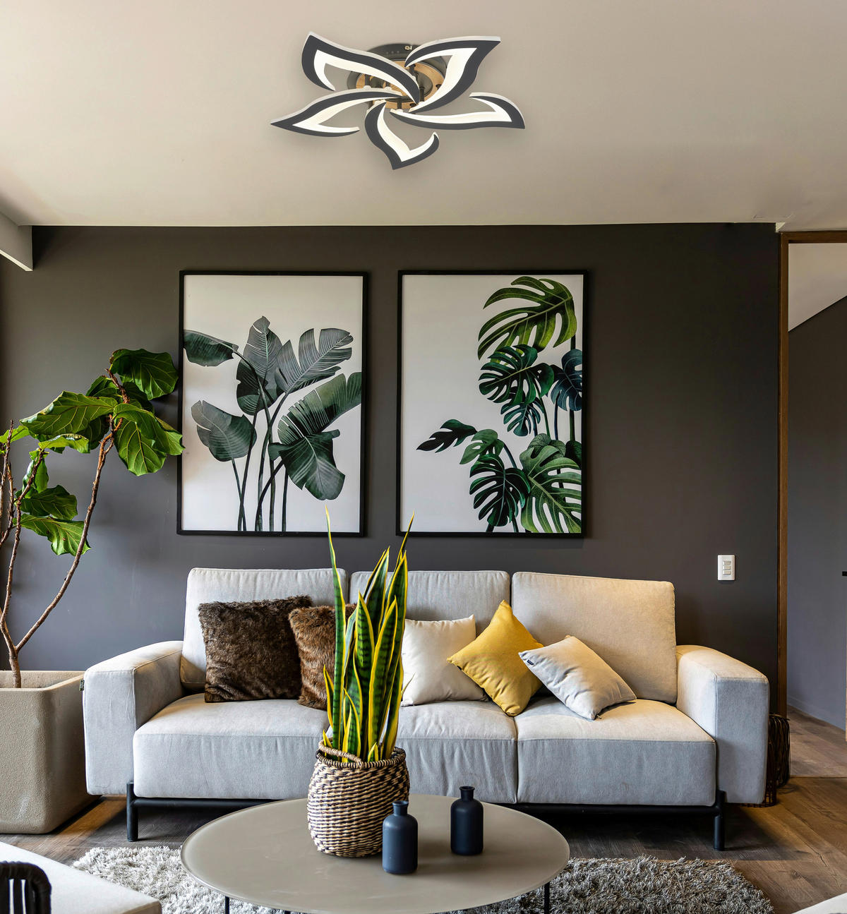LED-DECKENLEUCHTE Lavonne 55/8,8 cm  - Opal/Schwarz, Design, Kunststoff/Metall (55/8,8cm) - Globo
