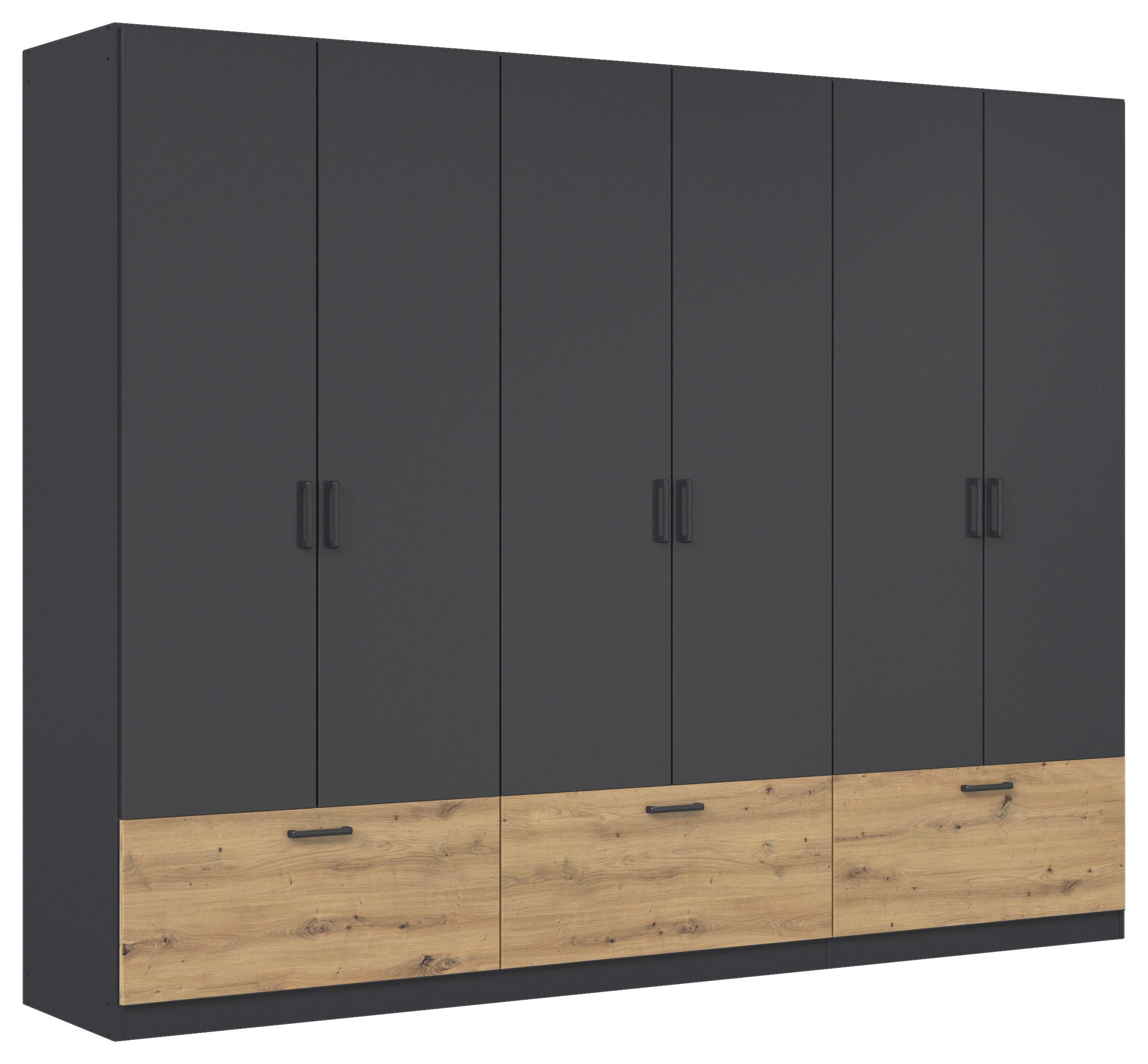 KLEIDERSCHRANK 271/210/54 cm,  in Grau, Eiche Artisan, 6-türig  - Eiche Artisan/Grau, Basics, Holzwerkstoff/Metall (271/210/54cm) - Rauch Möbel