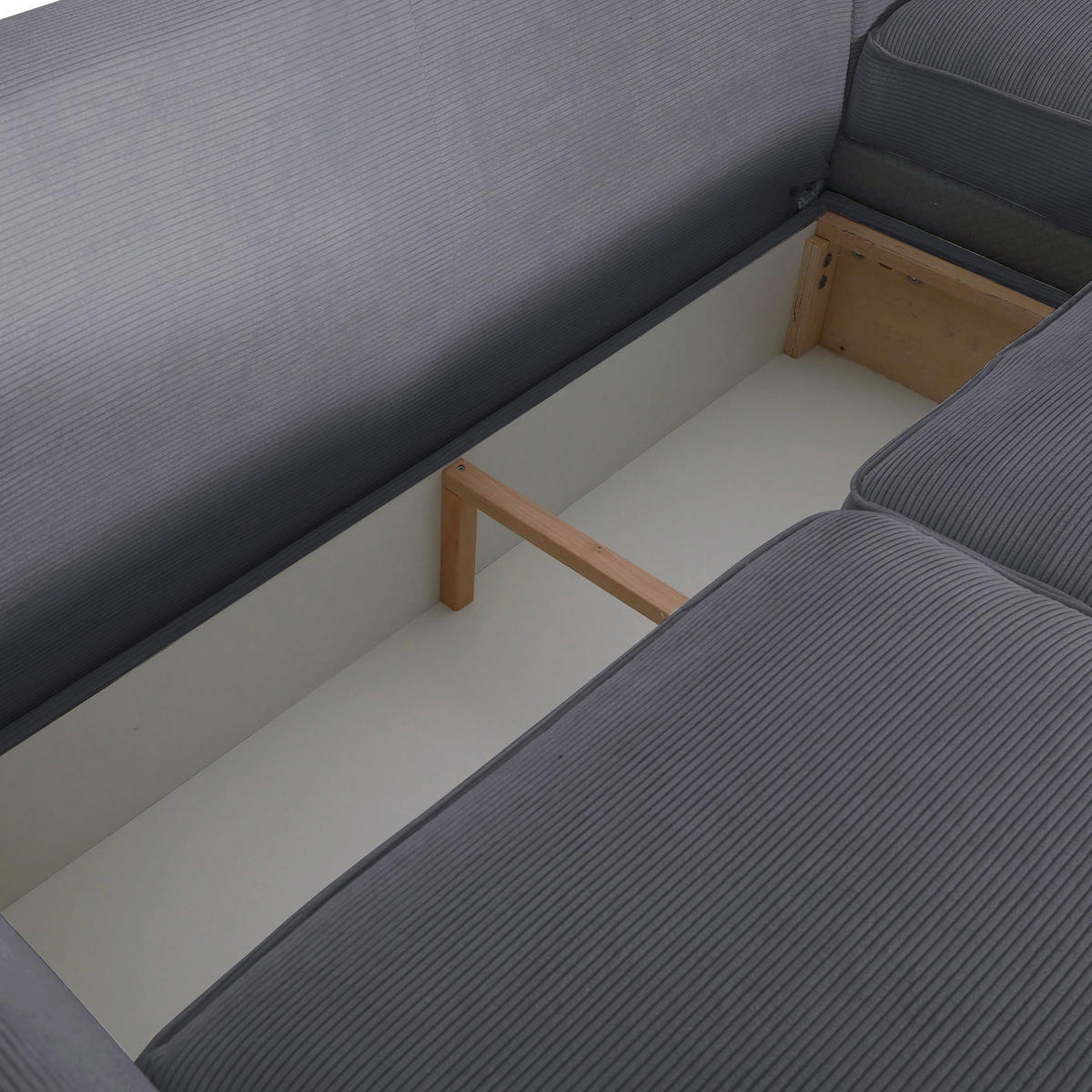 ECKSOFA in Cord Dunkelgrau  - Dunkelgrau/Buchefarben, Design, Holz/Textil (271/165cm) - MID.YOU