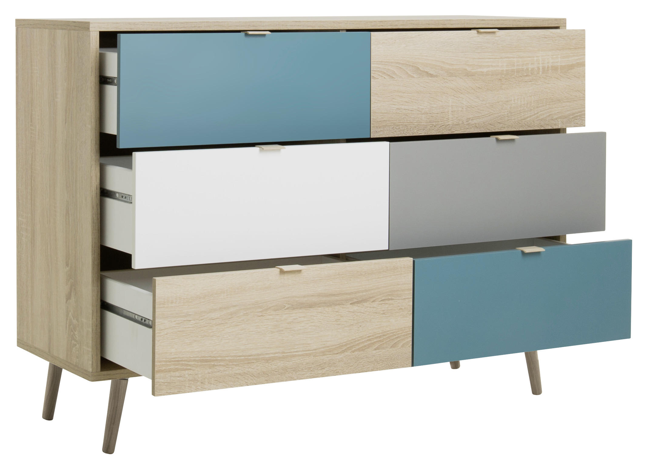 VISOKA KOMODA   120/87/40 cm   siva, bela, boja hrasta, petrolej plava  - siva/boja hrasta, Konvencionalno, pločasti materijal (120/87/40cm) - Carryhome