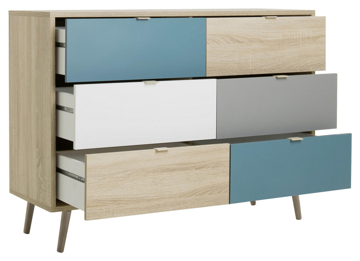 VISOKA KOMODA   120/87/40 cm   siva, bela, boja hrasta, petrolej plava  - siva/boja hrasta, Konvencionalno, pločasti materijal (120/87/40cm) - Carryhome
