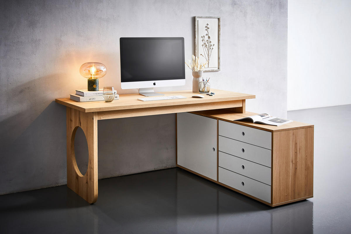 ECKSCHREIBTISCH 160/140/75 cm  in Weiß, Eichefarben  - Eichefarben/Weiß, MODERN, Holz/Holzwerkstoff (160/140/75cm) - Boxxx