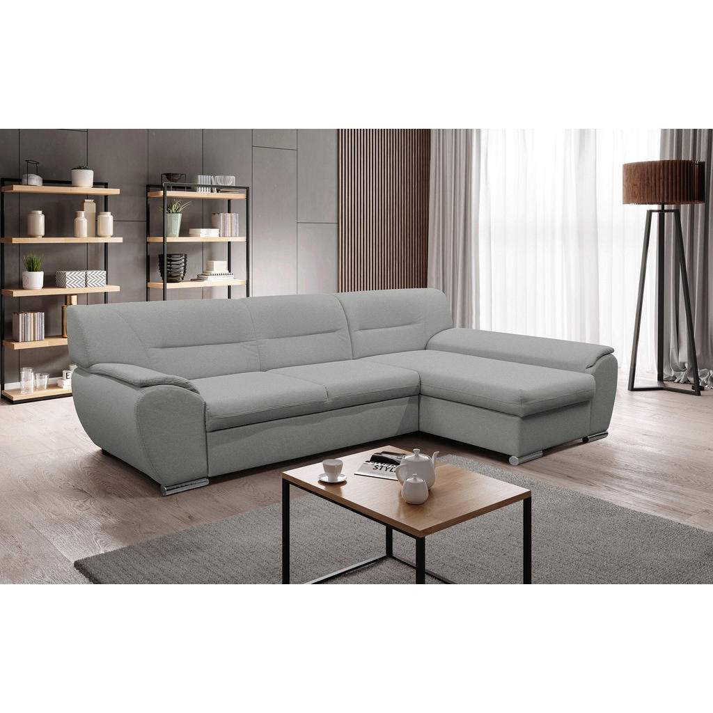 Thumbnail - Mid.you Ecksofa, Hellgrau, Textil, 3-Sitzer, Ottomane rechts, L-Form, 281x167 cm, Made in EU, Stoffauswahl, seitenverkeh...