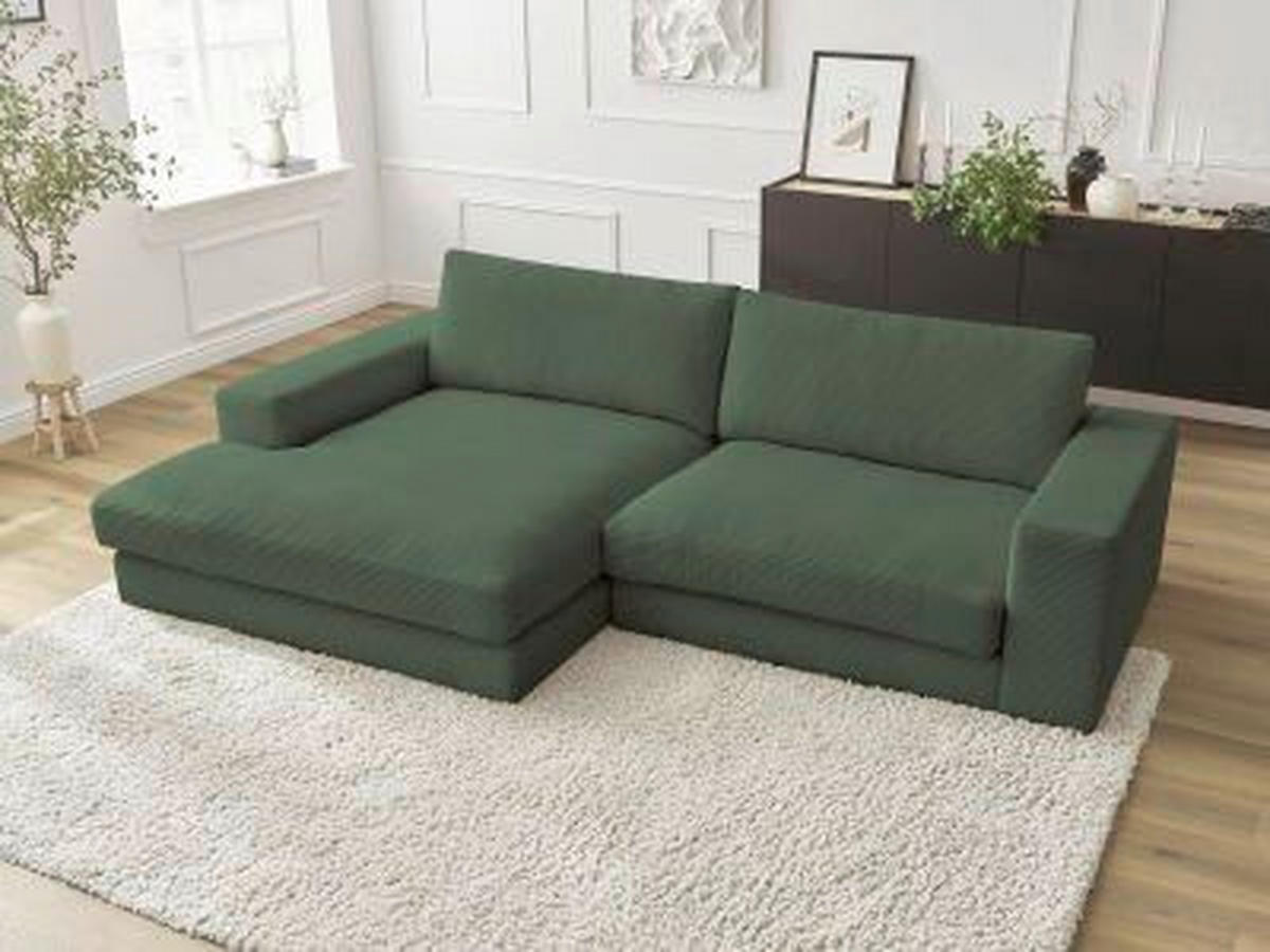 ECKSOFA  LEONARD Dunkelgrün Cord  - Dunkelgrün/Schwarz, MODERN, Kunststoff/Textil (159/274cm)
