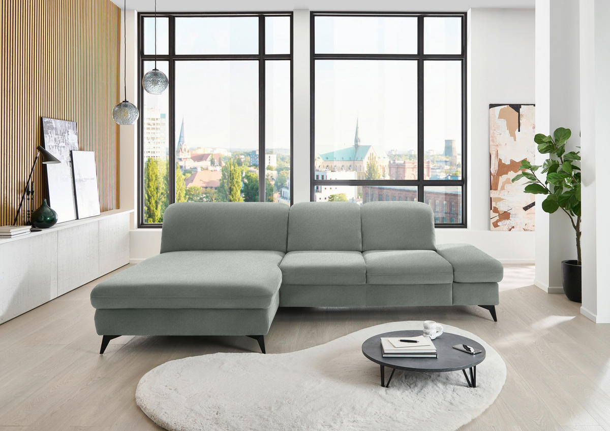 ECKSOFA Chenille Hellgrau  - Hellgrau/Schwarz, Design, Textil/Metall (198/288cm) - Beldomo Style